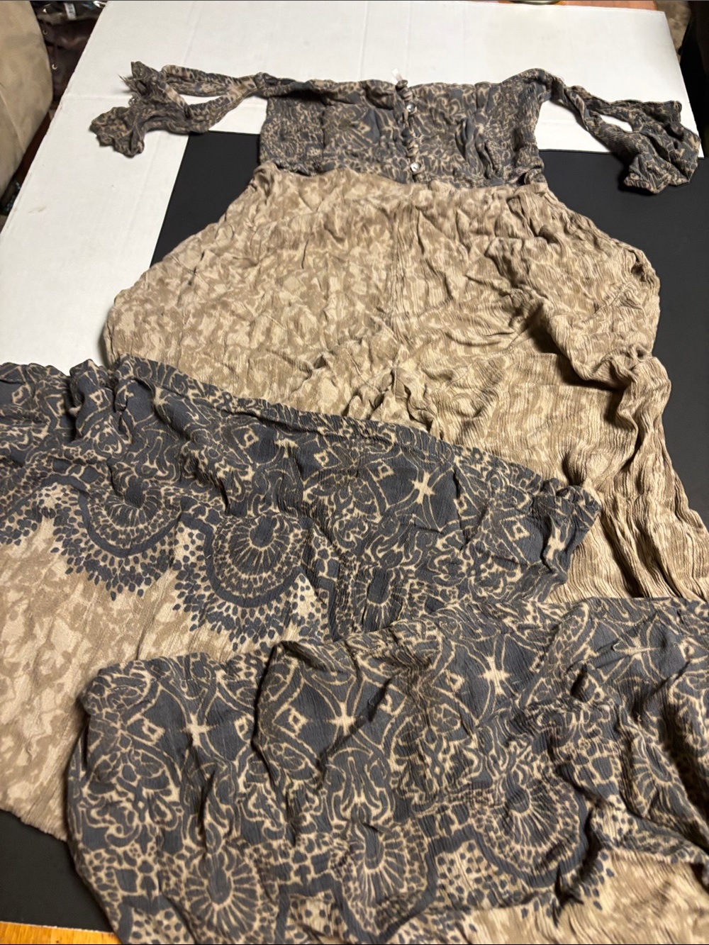 Free People Beige and Charcoal Boho Printed Romper Pant Set